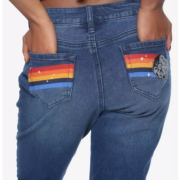 Star Wars Rainbow Bell Bottom High Waist Stretch Denim Flare Jeans retro - Picture 9 of 9